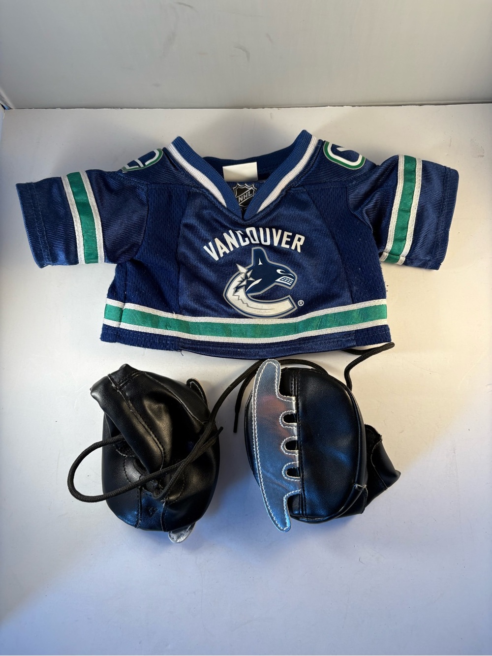 Build A Bear Vancouver Canucks NHL Hockey Jersey & Black Ice Skates Uniform Set